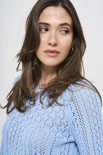 Women's short light blue perforated sweater - 3