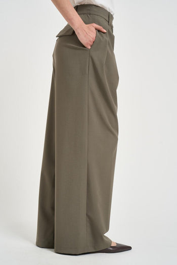 Pantalone donna gamba ampia verde salvia - 4