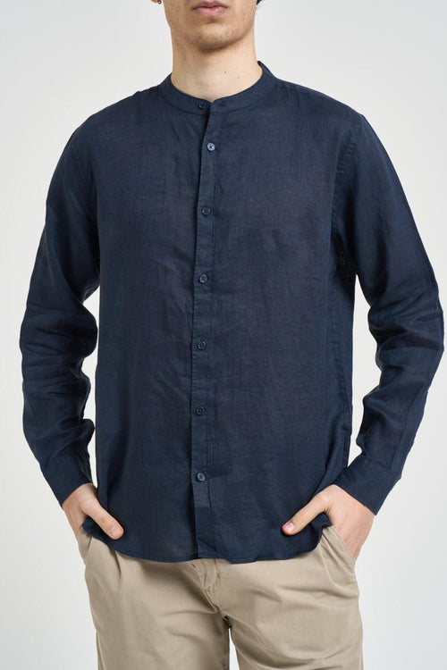 Camicia uomo collo alla coreana blu