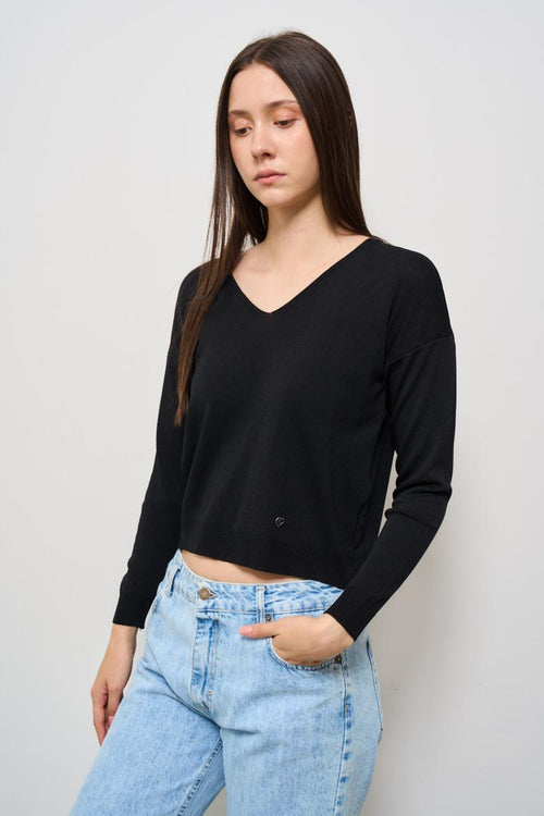 Maglia donna scollo a V nera