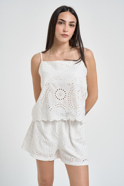 Top donna traforato bianco