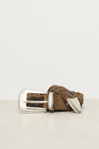 Cintura con motivo a treccia in pelle e suede - 3
