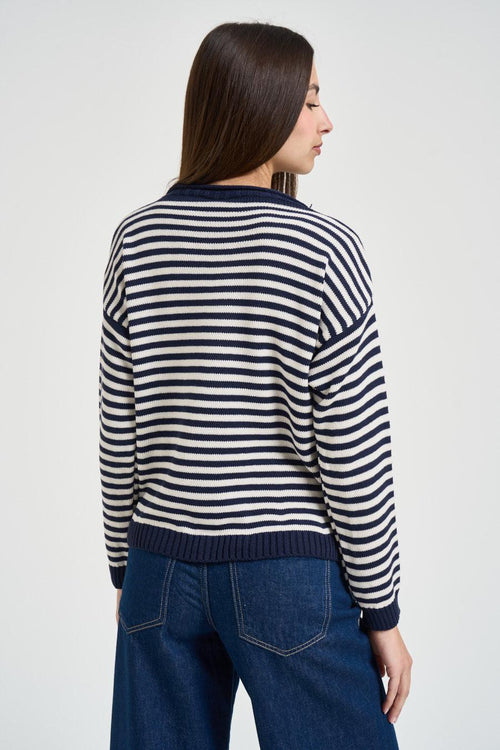 Maglia donna a righe blu e panna - 2