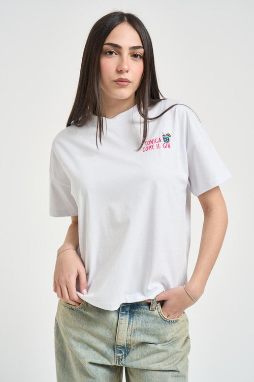 T-shirt donna con ricamo bianca