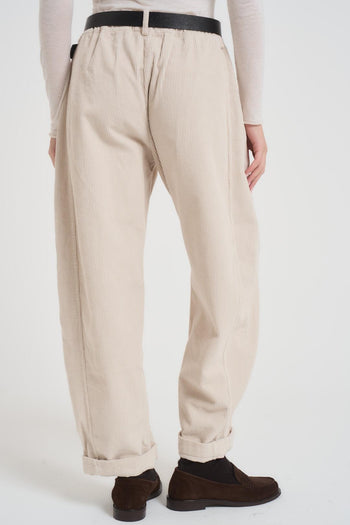 Pantalone donna a costine panna - 3