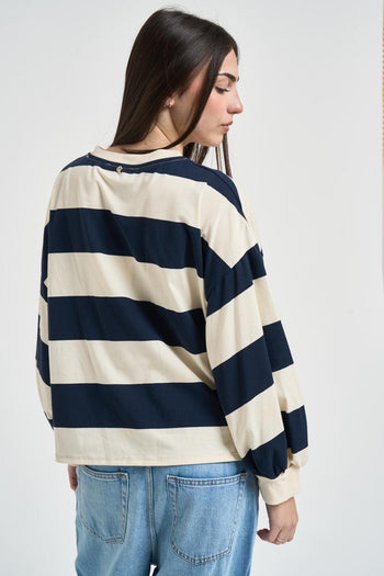 Maglia donna a righe blu e panna - 3