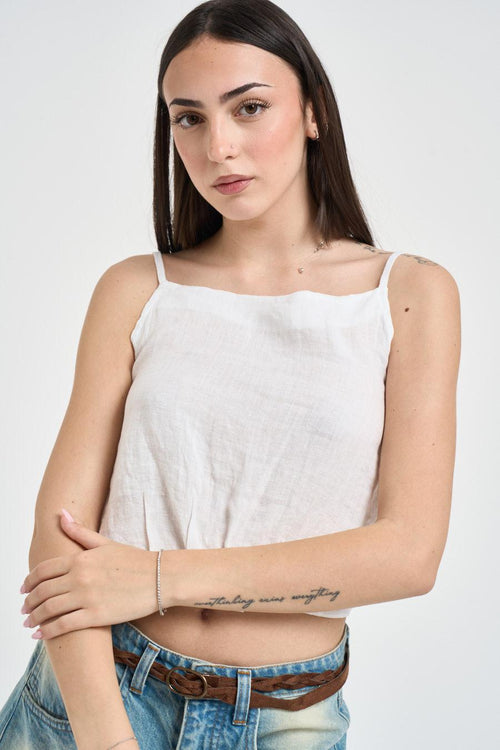 Top donna in lino bianco - 2