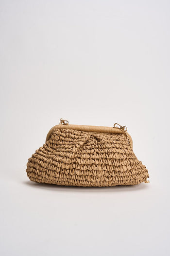 Borsa donna in rafia intrecciata cuoio - 5