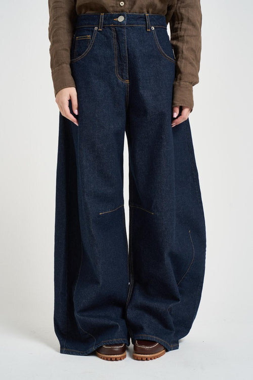 Jeans donna barrel ampio in denim scuro
