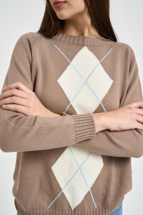 Maglia donna girocollo con rombi fango - 2