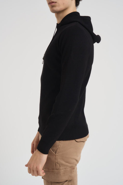 Felpa uomo in maglia con cappuccio nera - 2