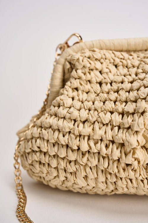 Borsa donna in rafia intrecciata beige - 2