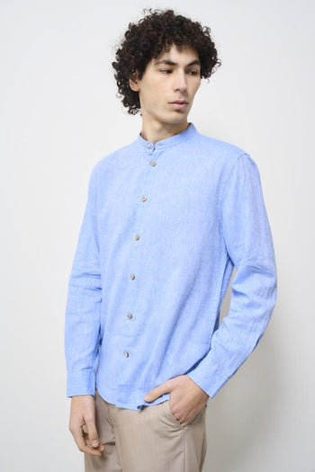 Light blue men's mandarin collar shirt - 4