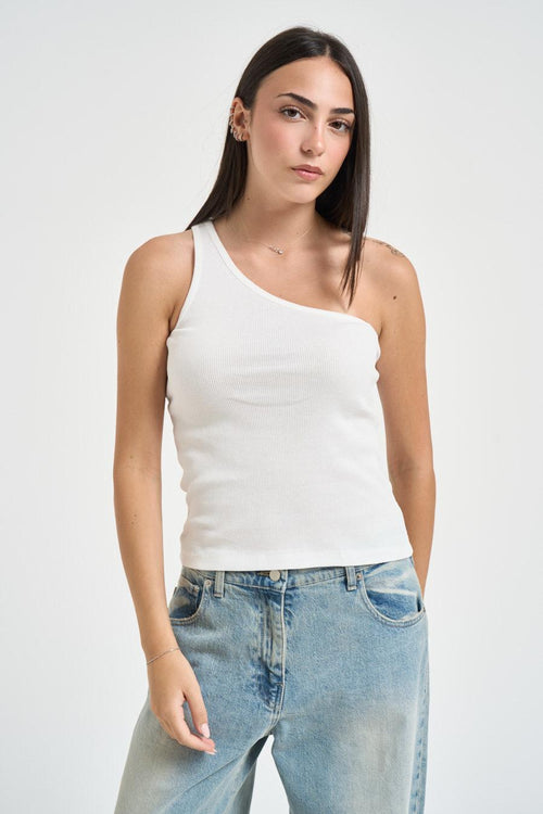Top donna a costine bianco - 1