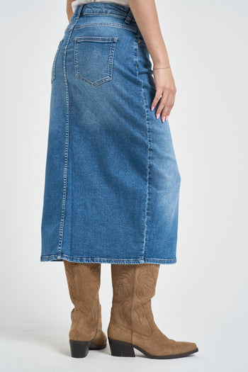 Gonna donna midi in denim blu - 4