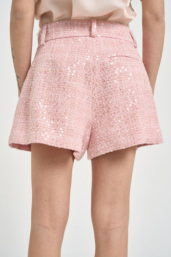Shorts donna in tweed con paillettes rosa - 3