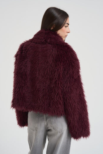 Ecopelliccia donna con frange bordeaux - 3