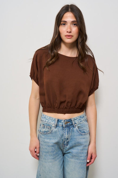 Top donna cropped marrone