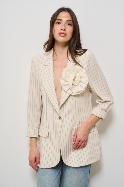 Giacca donna monopetto gessata beige