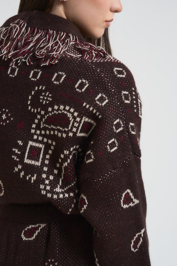 Cardigan donna fantasia bandana marrone - 4