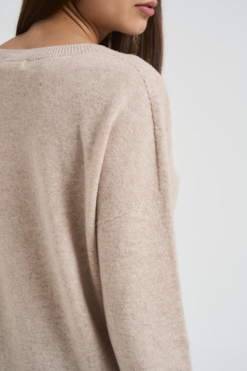 Maglia donna scollo a barchetta beige - 4
