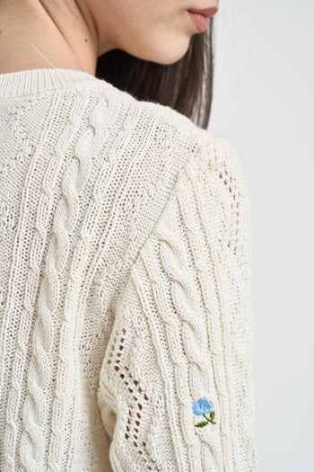 Maglia donna traforata ecru con fiorellini - 5