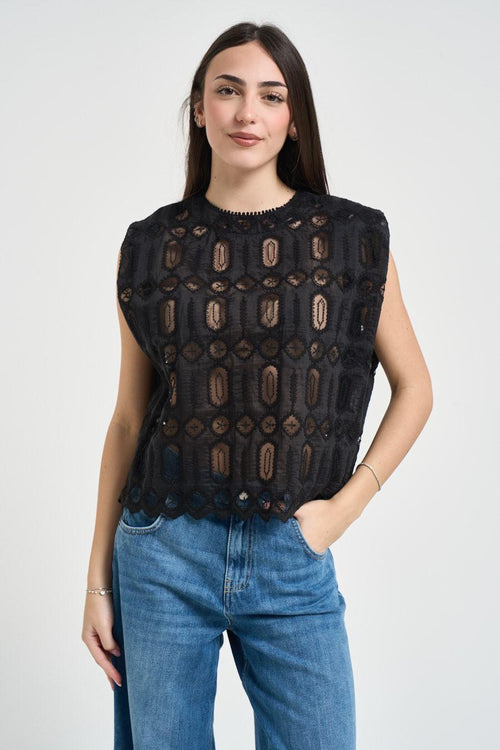 Top donna traforato nero