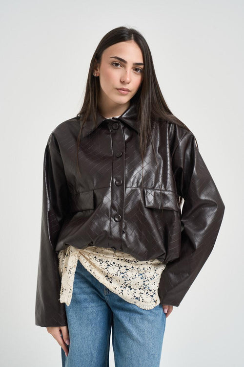 Giubbotto donna in ecopelle moro - 2