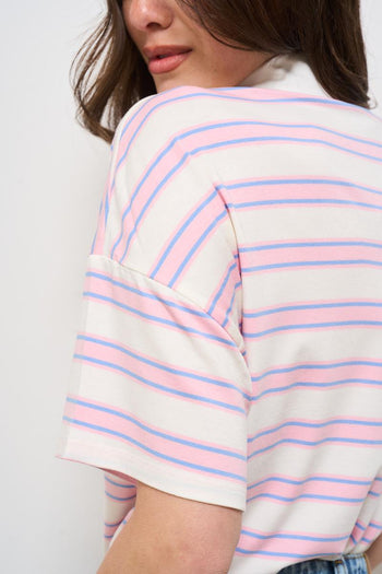 Polo donna a righe rosa - 5