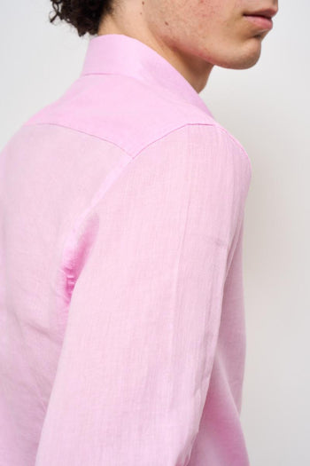 Camicia uomo in lino rosa - 7