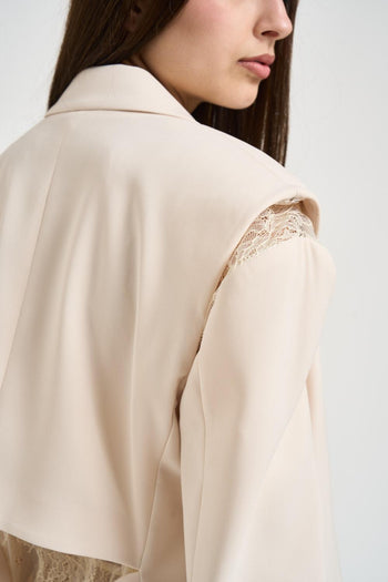 Giacca donna monopetto con pizzo panna - 7