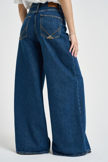 Jeans donna gamba larga in denim blu - 3