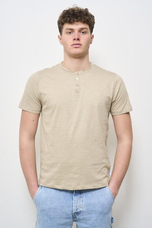 Men's biege T-shirt with buttons