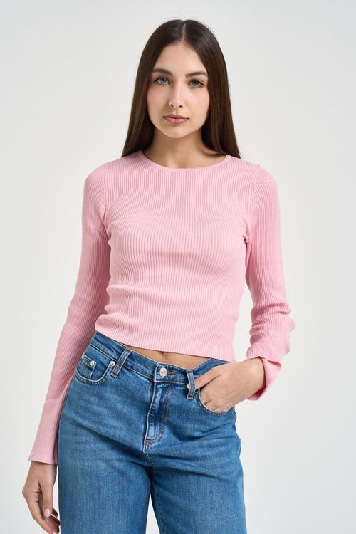 Maglia donna a costine rosa