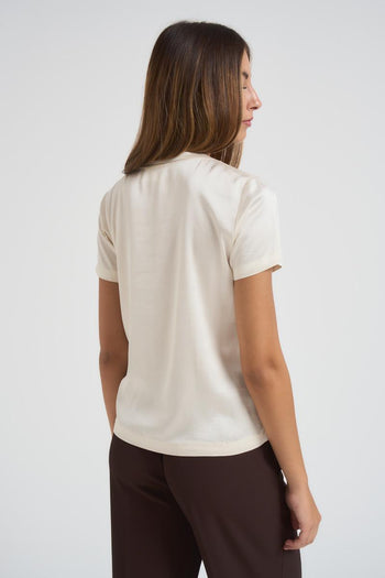 T-shirt donna girocollo panna - 5