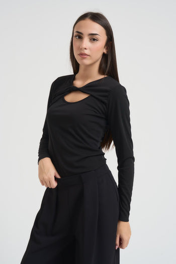 Maglia donna nera con cut out - 3