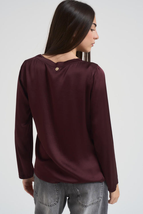 Blusa donna girocollo satinata bordeaux - 2