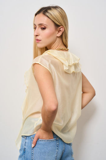 Top donna con rouches gialla pastello - 3