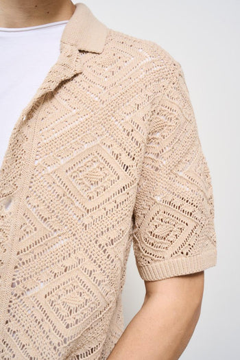 Camicia uomo traforata beige - 3