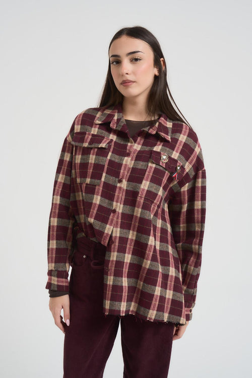 Camicia donna a quadretti bordeaux - 2