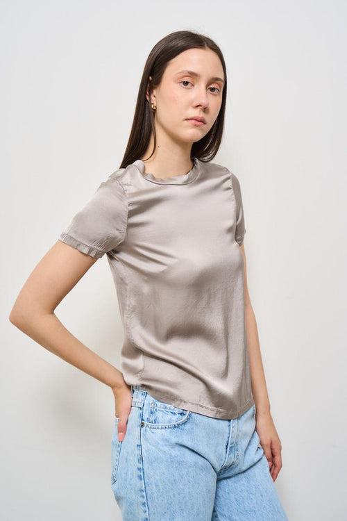T-shirt donna girocollo fango satinata - 2