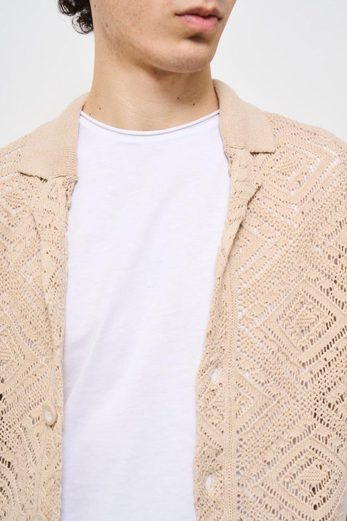 Camicia uomo traforata beige - 2