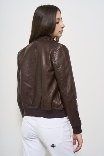Giubbotto donna marrone in pelle - 5