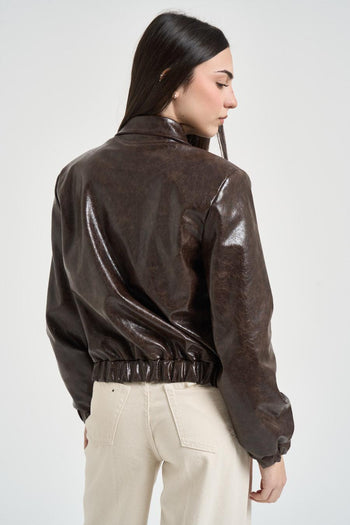 Bomber donna in ecopelle marrone - 5