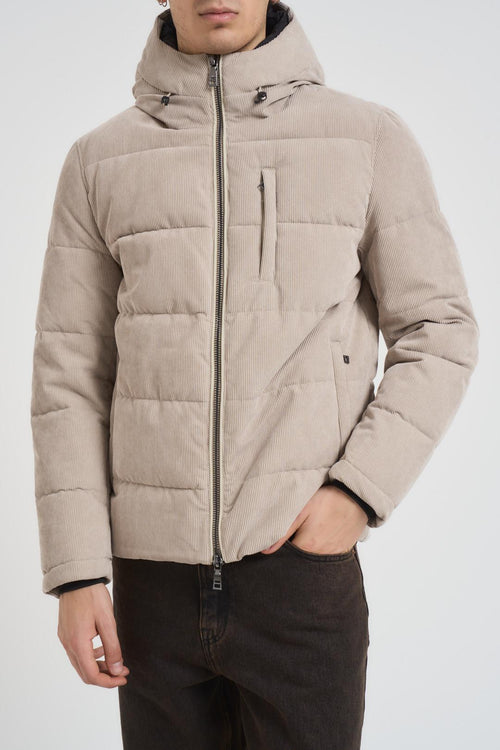 Piumino uomo in velluto pietra