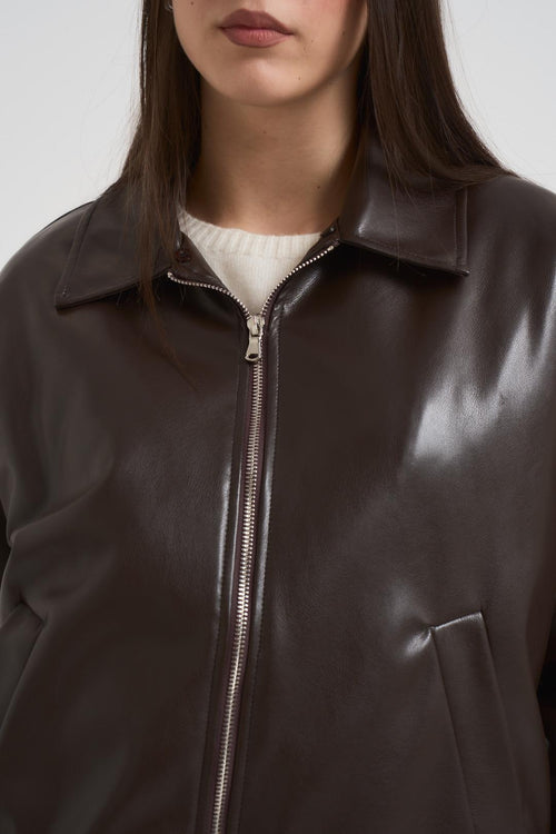 Giubbotto donna in ecopelle marrone - 2