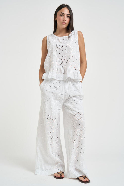 Top donna in sangallo bianco - 1