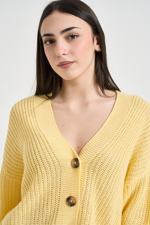 Cardigan donna in maglia giallo pastello - 2