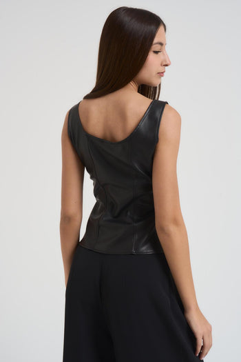 Top donna in ecopelle nera - 3
