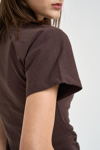 T-shirt donna girocollo marrone - 5